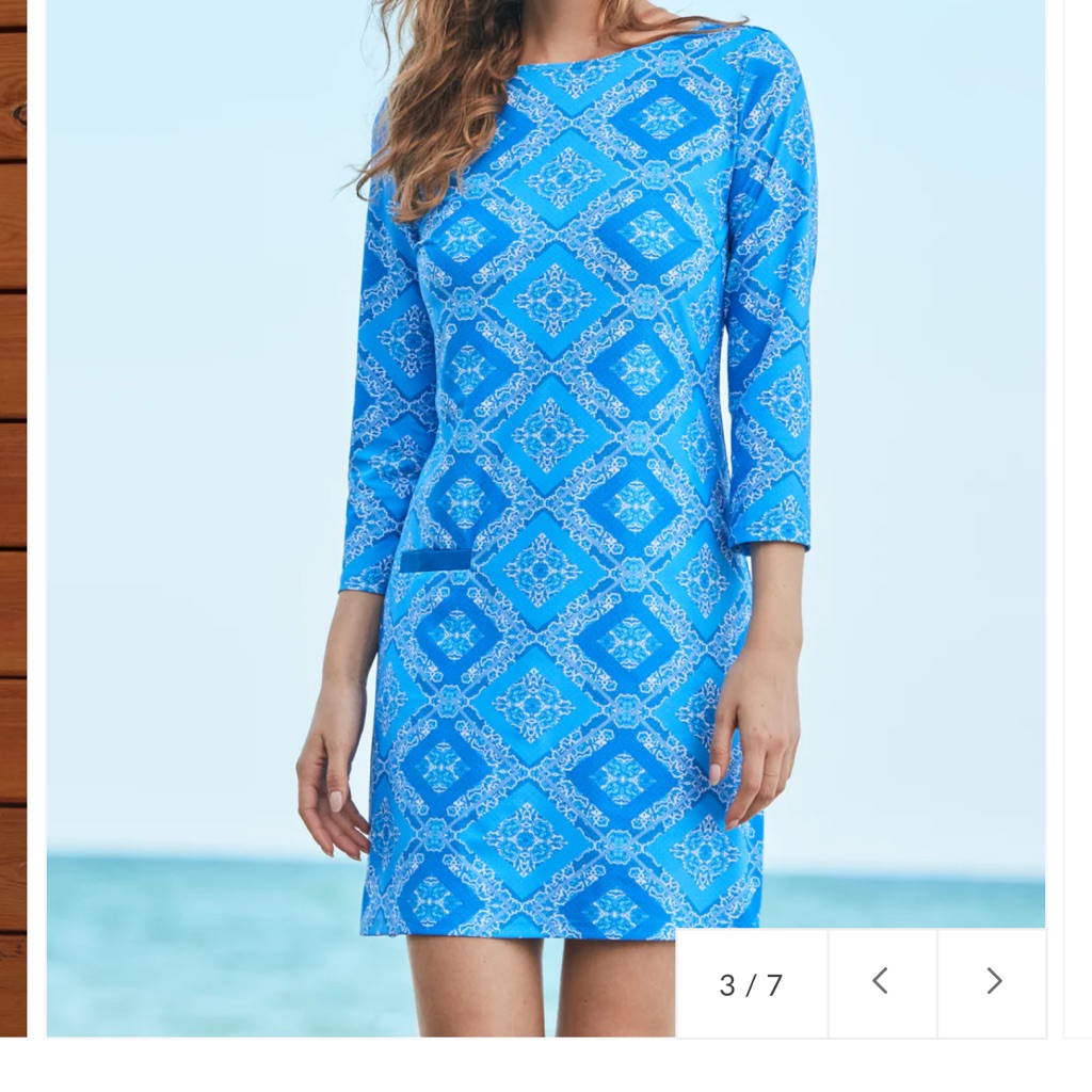 Cabana Life Blue & White Floral Patchwork Print Swim Coverup Dress Size M